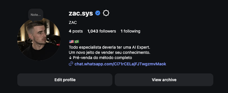 O perfil zac.sys no Instagram, com 4 posts e 1.043 seguidores